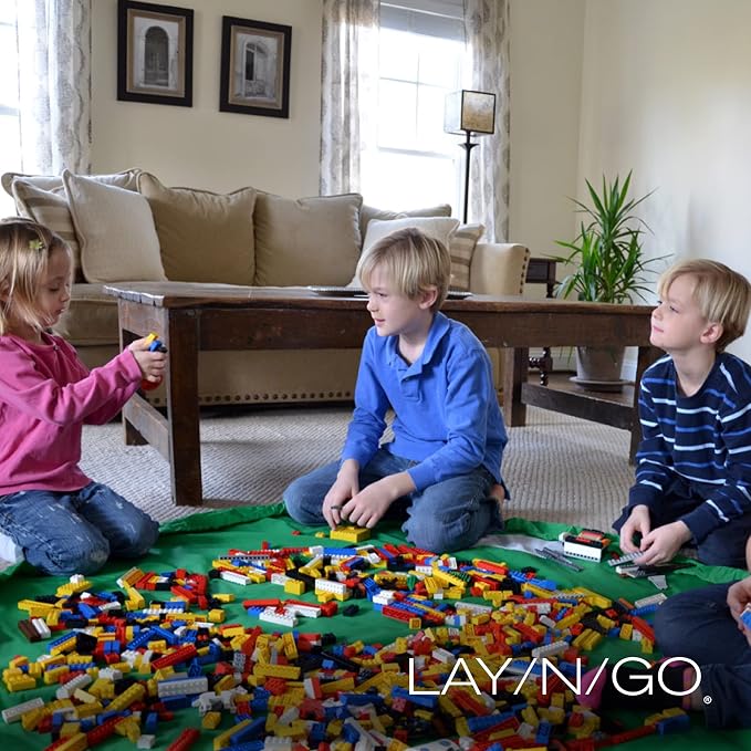 Lay-n-Go Layflat Portable Drawstring Cinch Storage Toy & Mini Figures Organizer & Play Mat, Mesh Pockets, Home & Travel, Kids & Toddlers Playdates, 2 Straps for Backpack, Durable, Machine Washable - Image 2