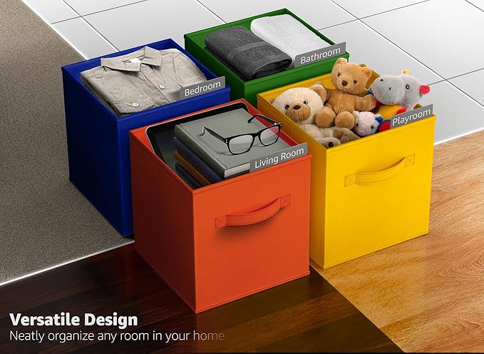 Sorbus 13 Inch Storage Bins - Sturdy Collapsible Fabric Storage Cubes with Handle - 12 Foldable Baskets for Organizing Clothes, Toys, Books - Storage Baskets for Shelves, Closets - Image 7