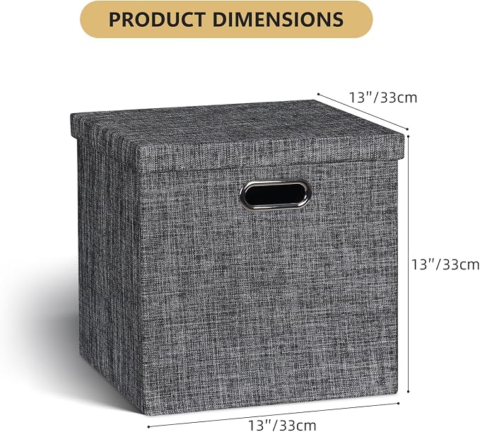 Posprica Storage Bins with Lids,13×13×13 Foldable Storage Cube Baskets Boxes Fabric Drawers for Closet Shelf Cabinet Bookcase,Set of 4,Black - Image 4