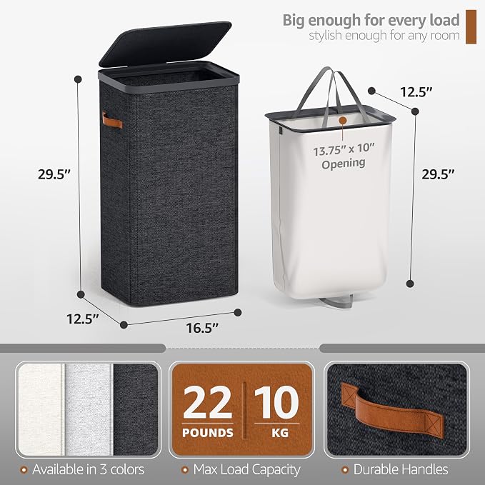 Sorbus Laundry Hamper with Lid - Collapsible Fabric Laundry Basket with Handles and Removable Laundry Bag – 26.5 Gallon (100 L) Dirty Clothes Hamper for Bedroom, bathroom and dorm - 2 Pack (Black) - Image 2