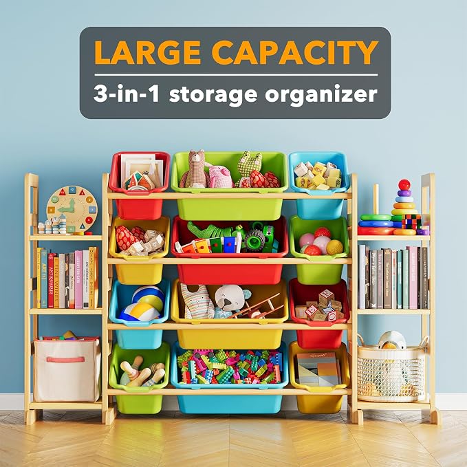 SpaceAid Toy Storage Organizer with 6 Shelves and 12 Bins, Toy Organizers Storage Bookshelf, Kids Bin Shelf Toys Box Bookcase for Bedroom Playroom Organization Room Decor, Multi-Colored - Image 3