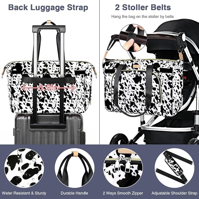 Diaper Bag Tote for Baby 7PCS, Large Mommy Bag with Portable Changing Pad | Multifunctional Hospital Bags for Labor and Delivery with Pacifier Case and Organizer Pouches,Travel Baby Bag for Boy Girl - Image 6