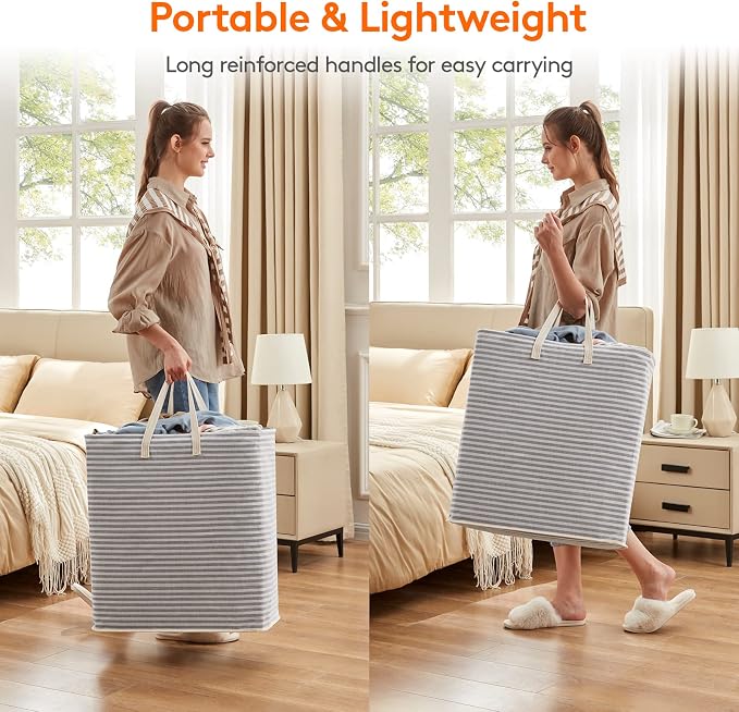 Lifewit 2 Pack Laundry Basket 100L Each, Collapsible Clothes Hamper with Reinforced Handles, Freestanding Waterproof Design for Bedroom and Laundry Room, Grey 200L Total - Image 5