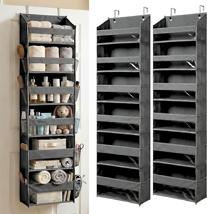 Over the Door Organizer, 6-Tier, 100D Fabric, Dark Gray 2pc | Over the door shoe organizer, 50 lbs capacity, 12 side mesh pockets, 100D extra thick fabric, Closet & entryway storage by HomeluxTheory