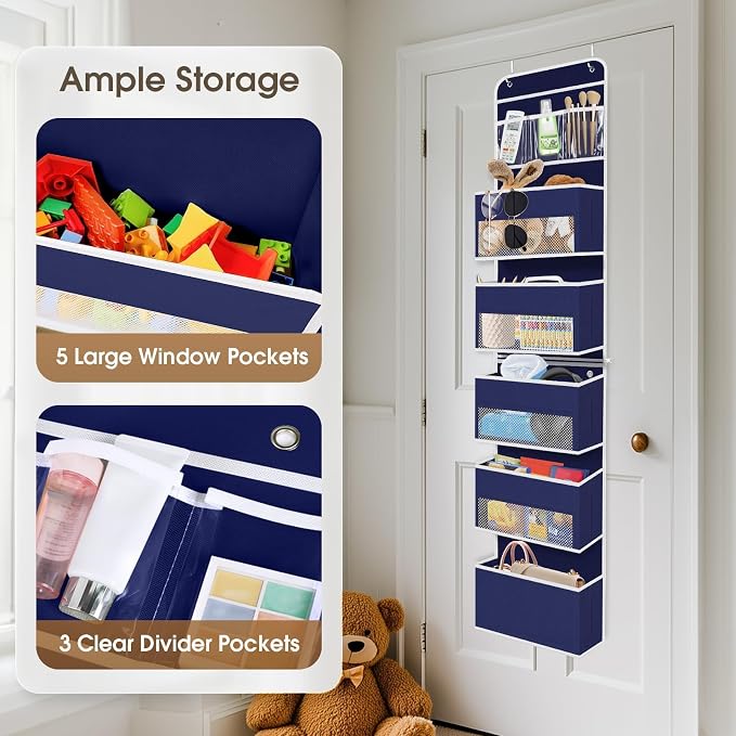 1Pack Over The Door Organizer Large Capacity Hanging Storage Room Organizer | 40 lb Capacity, Ultra-Sturdy, Detachable, Mesh Design with Clear Window, Space-Saving Organizer for Pantry, Nursery & Closet - Image 4
