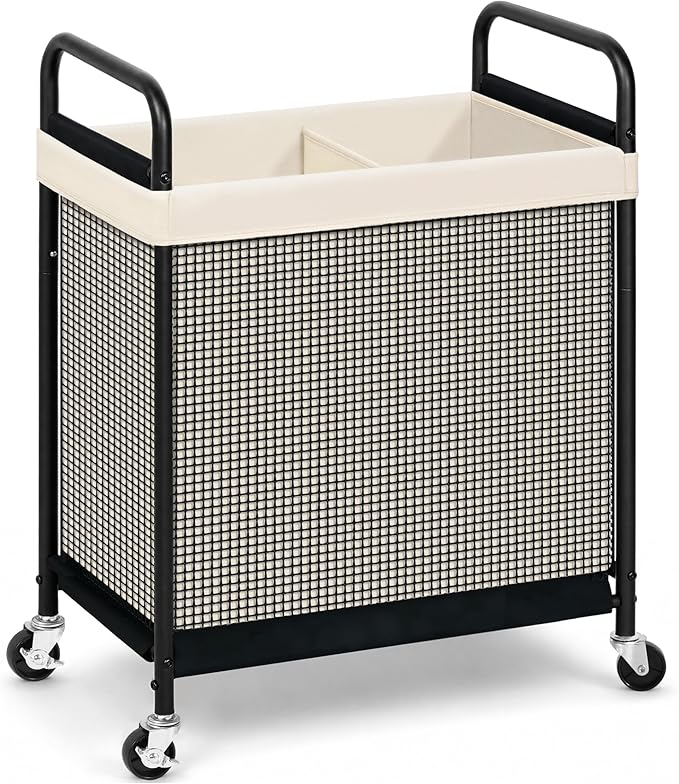 STORAGE MANIAC Rolling Laundry Hamper with Wheels 2-Section Laundry Sorter Rolling Laundrys Basket on Wheels with Removable Bag Clothes Hamper Laundrys Organizer Cart Bathroom Bedroom 100L Beige by STORAGEMANIAC