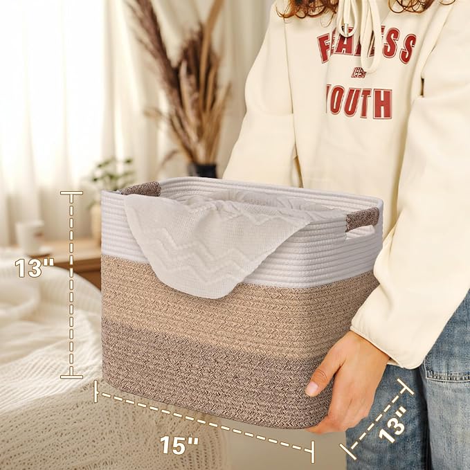 15×13 Inch Storage Cubes, 3 Pack Cube Storage Bins for Organizing, Cotton Rope Woven Baskets for Shelves, Bathroom, Kids Room, Closets, Baby Nursery - Image 5