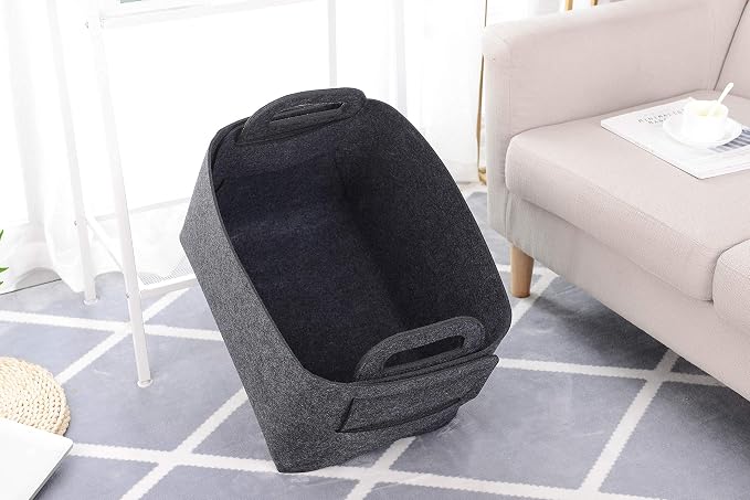 Storage Basket Felt Storage Bin Collapsible& Convenient Box Organizer with Carry Handles for Office Bedroom Closet Babies Nursery Toys Laundry (Dark grey, 17.9inch（L）×12.2inch（W）×11.6inch（H）) - Image 6