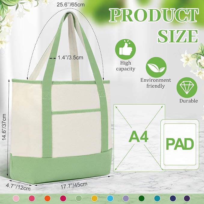 Sanwuta Canvas Tote Bags Bulk with Outer Pockets,Classic Color,12 Pack | Reusable Cotton Grocery Bags, Perfect for Teachers, Party Giveaways, DIY Crafts, Wedding Favors, Business Gifts - Image 3