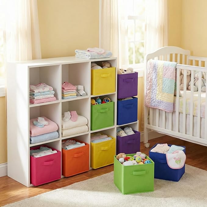 Hillban 48 Pcs Storage Cubes 11'' Collapsible Storage Bins Bulk Fabric Cubes Basket with Dual Handles Organizer Cube for Closet Toy Classroom Shelf Room (Solid Style,Colorful) - Image 6