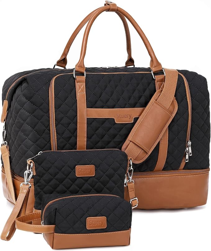 Weekender Bag, Large Travel Duffel Bag for Women, Carry on Overnight Bag with Shoe Compartment and Toiletry Bags by Stuery