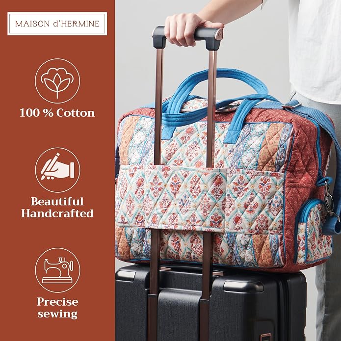 Maison d' Hermine Weekender Bags for Women Cotton Quilted Duffel Overnight Luggage Weekend Bag for Men Gym Gifts Travel | Overnight Luggage Weekend Bag for Men Gym Sports Gifts Duffle bag Business Travellers Trip Spring Summer - Image 4