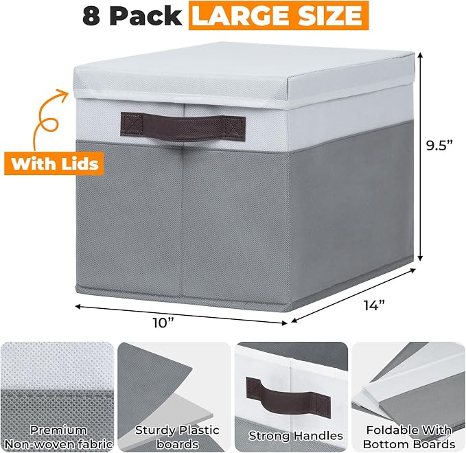 8 Pack Closet Storage Bins with Lids - Stackable Storage Baskets for Organizing Clothes Toys Blankets - Odorless for Baby Nursery Organization and Storage Boxes Totes for Bedroom Dorm Room - Image 2