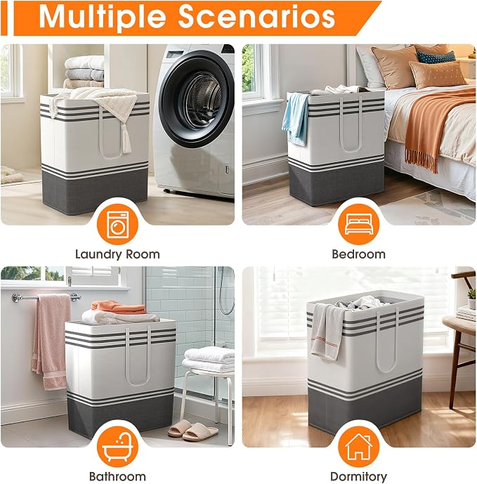 3 Pack Large Laundry Baskets, Laundry Hampers, Freestanding Waterproof Collapsible Clothes Bag with Extended & Reinforced Handles - Clothes Basket for Dorm, Bathroom, Home (100L) - Image 7