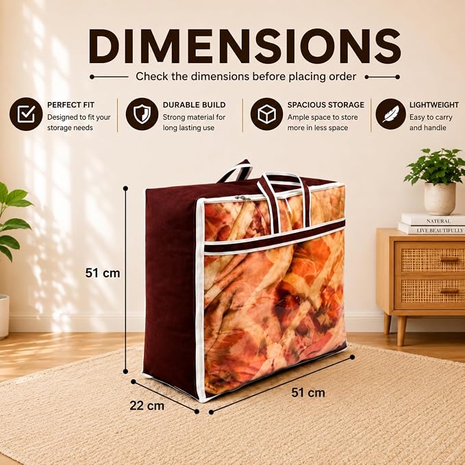 ANKIT INTERNATIONAL Garments Protect Clothes Organizer/Storage Bags for Blanket, Quilts & Rajai Combo Pack of 06 with Dust Protection Front Clear window & Zip Closure for (BROWN,51 x 51 x 22 cms) - Image 4