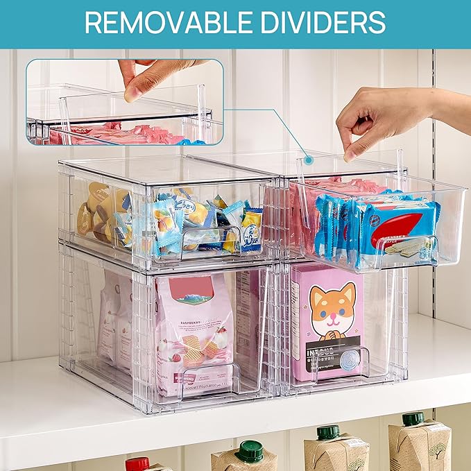 Vtopmart Clear Stackable Storage Drawers, 8 Pack Mixed Organizer Set | Medium and Small Pull-Out PET Drawers with Stackable Design for Flexible Organization, Cabinets, Closets, Pantry - Image 6