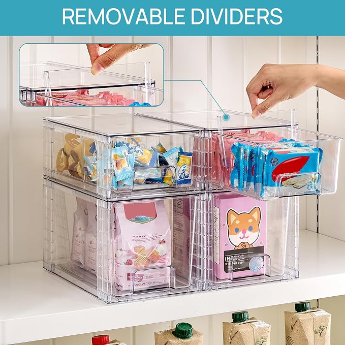 Vtopmart Clear Stackable Storage Drawers, 6 Pack Medium Organizer Set | Medium and Small Pull-Out PET Drawers with Stackable Design for Everyday Organization, Cabinets, Closets, Pantry - Image 6