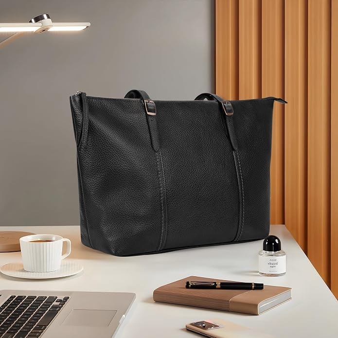 befen Vintage Genuine Leather Work Tote Bag for Women, Tote Bag with Zipper | Large Tote Bag with Zipper Leather Purse and Handbags with Compartment, Vintage Genuine Leather Work Tote Bag for Women - Image 3