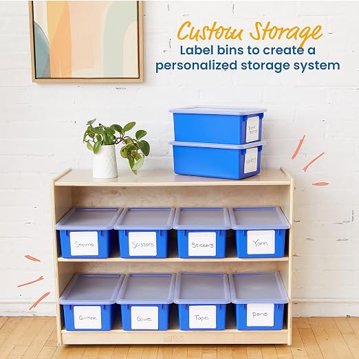 ECR4Kids Cubby Storage Plastic Bin with Lids, Multipurpose Organization, Blue, 10-Piece | Durable plastic, GREENGUARD Gold Certified, 7 quart capacity, lightweight & nestable, easy-lift lids, classroom/home use - Image 4