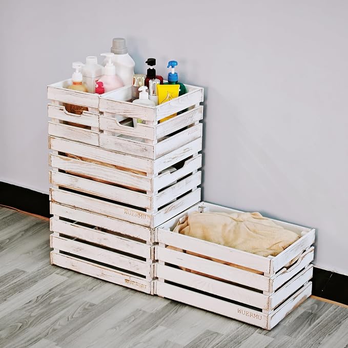 White Wooden Crates, Set of 4 for Storage, Milk Crate, Wine Box, Festival Decorations, and Camping, 12.2 Inch Multi-Purpose Sturdy Wood Boxes. - Image 6