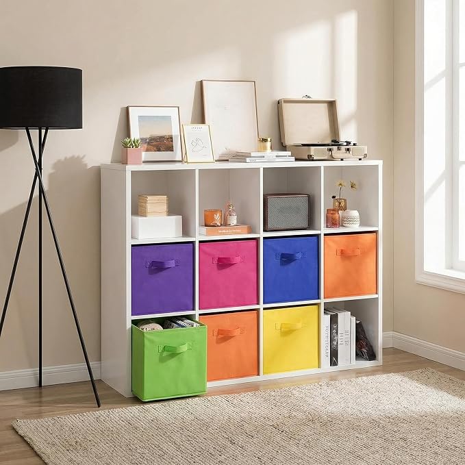 Hillban 48 Pcs Storage Cubes 11'' Collapsible Storage Bins Bulk Fabric Cubes Basket with Dual Handles Organizer Cube for Closet Toy Classroom Shelf Room (Solid Style,Colorful) - Image 2