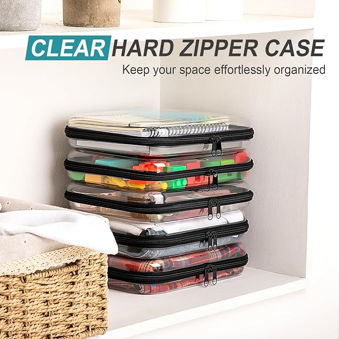 Sanwuta 6 Clear Hard Zipper Case,Black,9.84 X 7.87 X 2 Inch | Pencil Case Pouches ,Makeup Bag,Plastic Toiletry Diaper Bag ,Travel Toy Storage,Waterproof Organizer Bins - Image 6