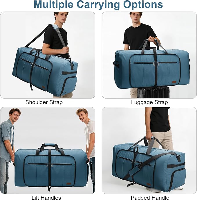 120L Foldable Waterproof Travel Duffel Bag for Men and Women with Shoe Compartment (Light Blue, EXTRA LARGE, 120L) - Image 6