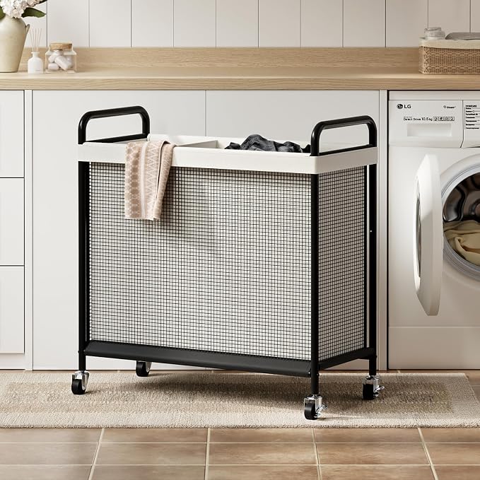 WOWLIVE Rolling Laundry Hamper 3 Section, 120L Laundry Basket with Wheels | Laundry Sorter with Metal Handle and Removable Bag, Clothes Hamper for Laundry Room, Bathroom and Dorm, Beige - Image 8