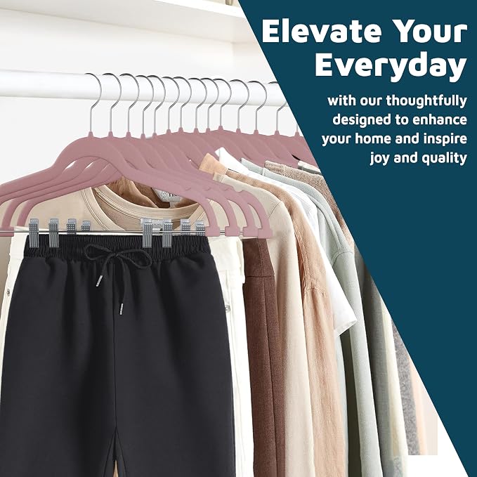 Lifemaster Velvet Pants Hangers – with Adjustable Clips, 360 Degree Swivel Hook, and Non-Slip Shoulder Notch, Holds Up to 10 lbs, for Organizing Skirt, Pants, Dress, and Clothes, Pack of 50, Pink - Image 10