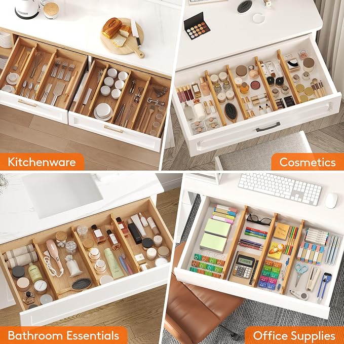 Lifewit 4" High Dresser Drawer Dividers, Adjustable Bamboo Drawer Organizer | 5 Pack 17"-21.5" Expandable Drawer Separator for Clothes, Utensils, Kitchen, Cabinet, Closet, Nursery Organization & Storage - Image 7