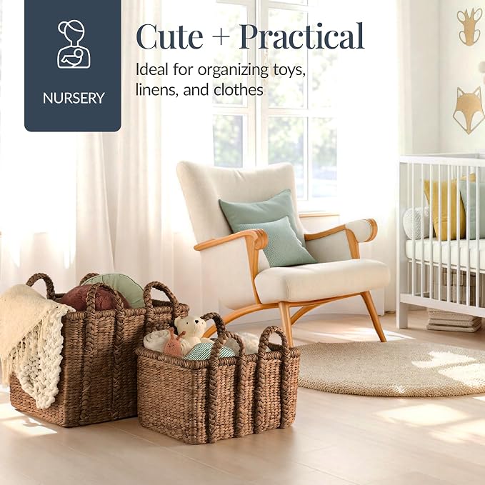 Best Choice Products 3Pc Shelf Baskets, Small, Large and XL Chunky Woven Wicker Rattan Storage Baskets w/Braided Handles, Organizer Bins for Blankets, Pillows, Shoes and Toys - Chestnut - Image 7