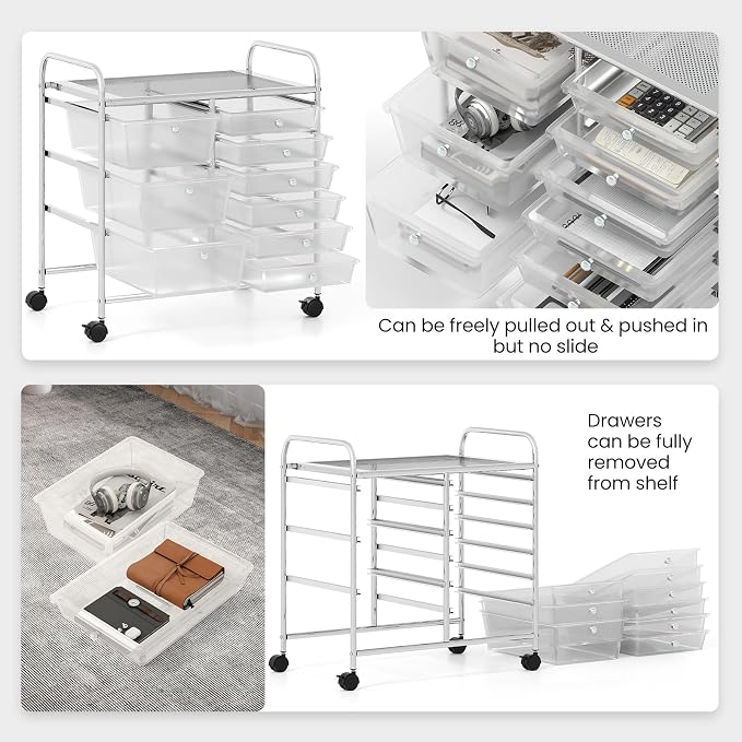Giantex 9 Drawers Rolling Cart, Classroom Organizers, Storage Cart with Wheels, for Teacher Office Home School Supplies Tool Craft Art Paper, Clear - Image 5
