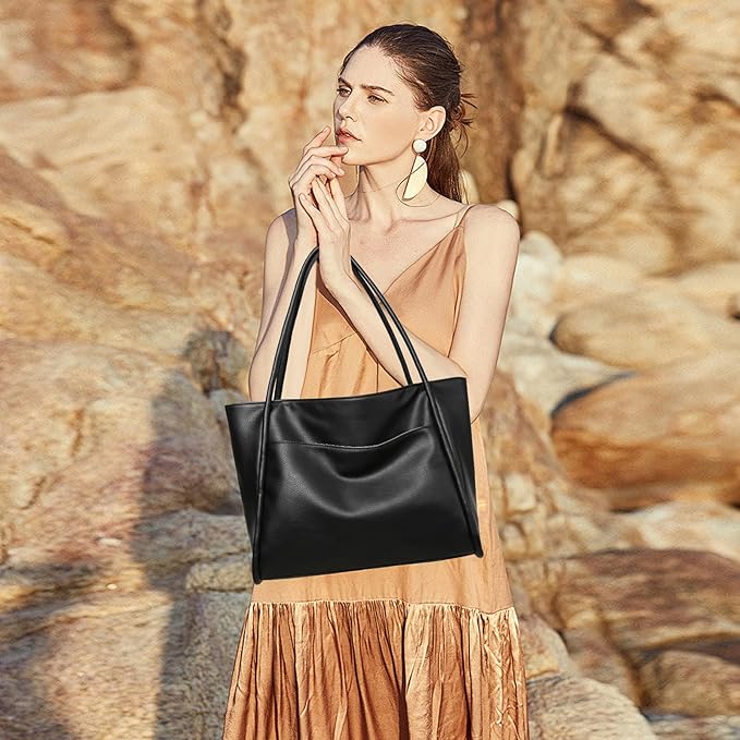 GAEKEAO Tote Bag for Women Vegan Leather Zipper Shoulder Bags Travel Purses | Large Capacity Purse Handbags, Inner Pocket with Key Clip, Fits 14" Laptop, for Casual Work Dating Commute Daily Weekender - Image 3