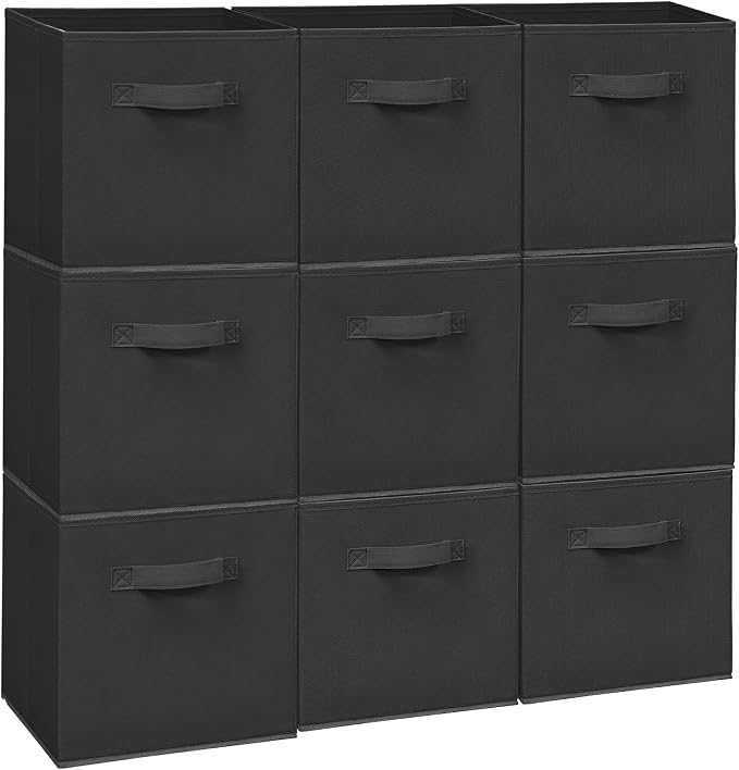 Easi Storage Cubes, 11 Inch Storage Bins, Set of 9, Foldable Fabric Cube Storage Organizer With Handles, Closet Cube Storage Bins, Collapsible Cubby Storage Organizer for Shelves,Offices, Black by Unknown