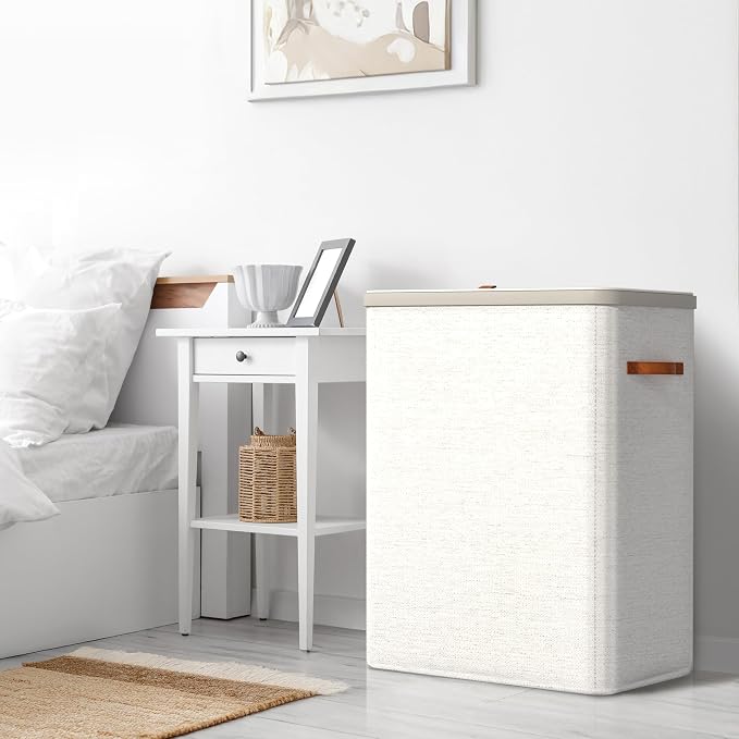 Sorbus Laundry Hamper with Lid - Collapsible 3-Compartment Fabric Laundry Basket with Handles and Removable Laundry Bag – 50 Gallon (190 L) Dirty Clothes Hamper for Bedroom, bathroom and dorm (Beige) - Image 3