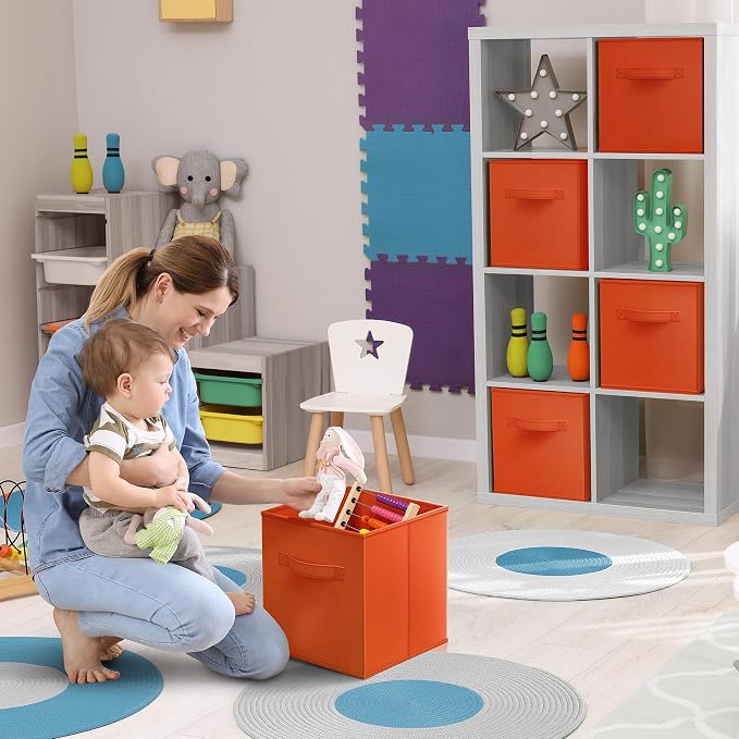 Sorbus Fabric Storage Cubes - 6 Foldable Storage Bins for Organizing Pantry, Cubbies, Toy Box - Clothes Storage & Closet Organizer - 13 Inch Collapsible Cube Baskets for Shelves with Handle - Image 3