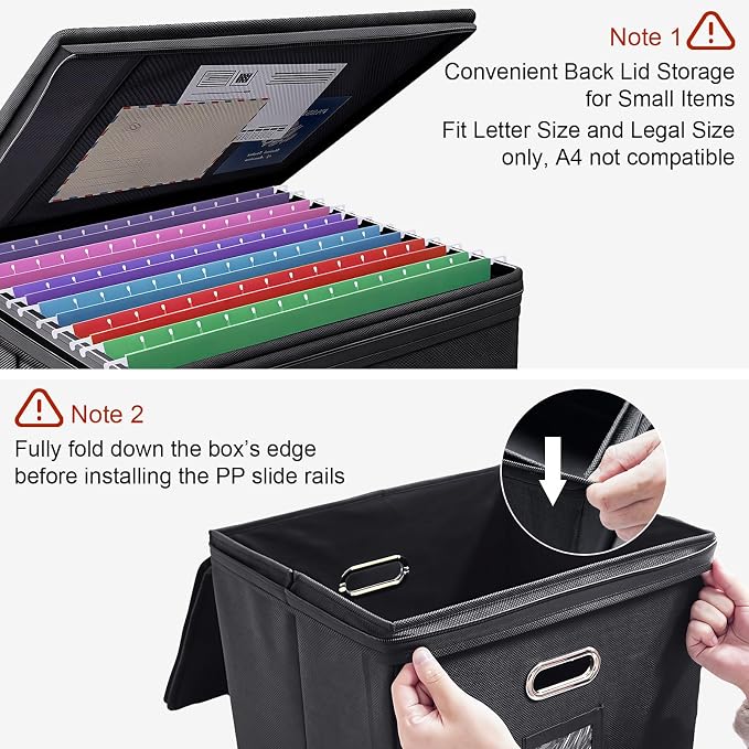 8 Pack File Organizer Boxes with Lids, Collapsible Document Storage Bin with Mesh Pockets & Zipper, Fits Letter/Legal Size Folders for Home Office Classroom Organization (Black, No Folders) - Image 5