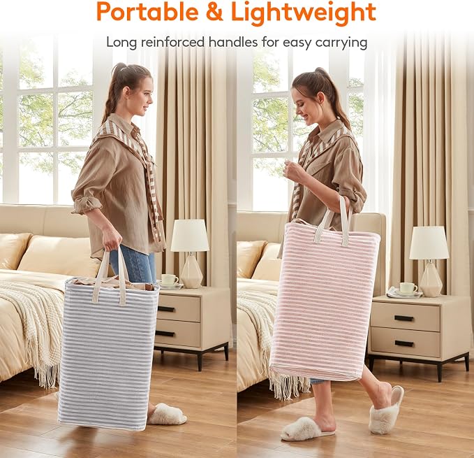 Lifewit 2 Pack Laundry Basket 80L Each, Collapsible Clothes Hamper with Reinforced Handles, Freestanding Waterproof Design for Bedroom and Laundry Room, Grey&Pink 160L Total - Image 5