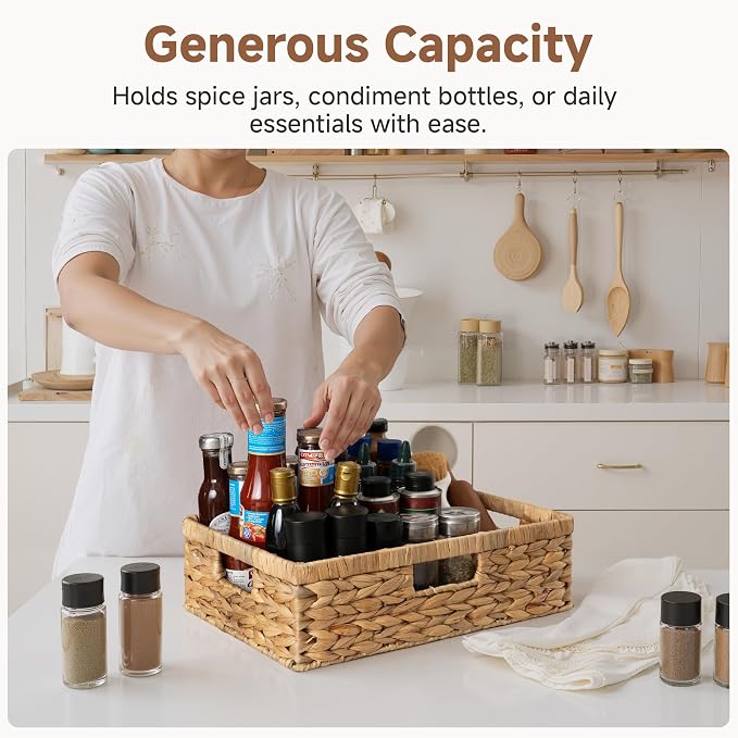 StorageWorks Wicker Storage Baskets for Shelves, Pantry Baskets, 1-Pack | Water Hyacinth Pantry Baskets for Organizing, Wicker Storage Baskets for Organizing, Woven Baskets, 15¼"L x 11¾"W x 4 ¾"H - Image 4