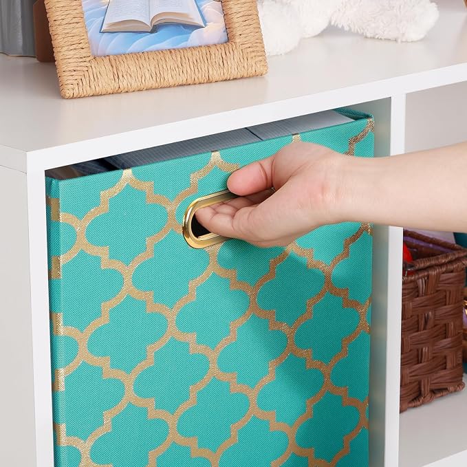 Posprica 11x11x11 Storage Cube Bins, Collapsible Storage Bins Fabric Storage Cubes Organizer Baskets Box Drawers for Shelves, Closet, Wardrobe, Bookshelf, Cabinet, Sky Blue/Gold Lantern, 4 Pack - Image 6