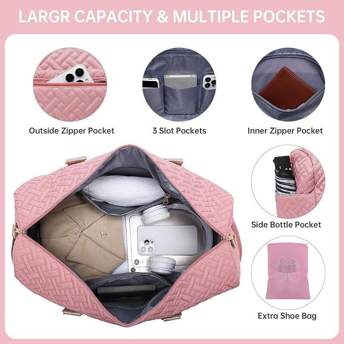 Duffle Bag for Travel, Weekender Bag with Shoe Compartment, Carry On Overnight Bag for Women with Toiletry Bag, Gym Bag with Wet Pocket, Hospital Bags for Labor and Delivery Beige - Image 5