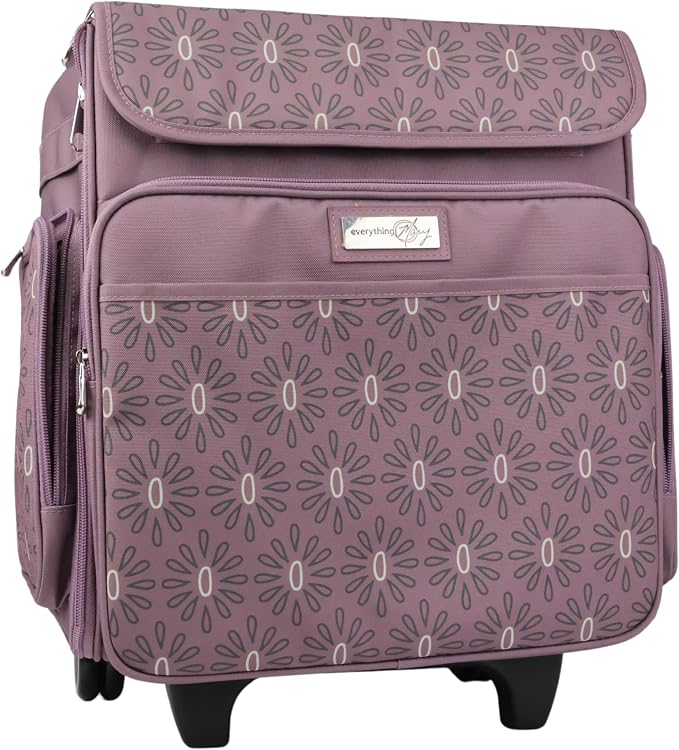 Everything Mary Rolling Scrapbook Tote – Purple Pattern Spacious Craft Storage with Multiple Pockets for Art Supplies, Tools & Essentials – Portable, Durable & Foldable by EverythingMary