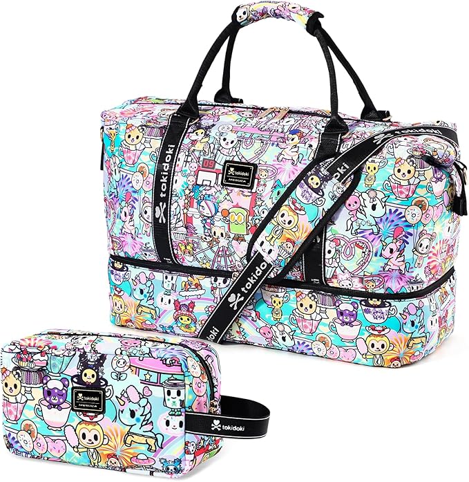 tokidoki Travel Duffle Bag, Weekender with Shoe Compartment Toiletry Bag | many compartments: laptop sleeve, wet-dry pocket, trolley sleeve. Includes toiletry bag. Carry-on. by Tokidoki