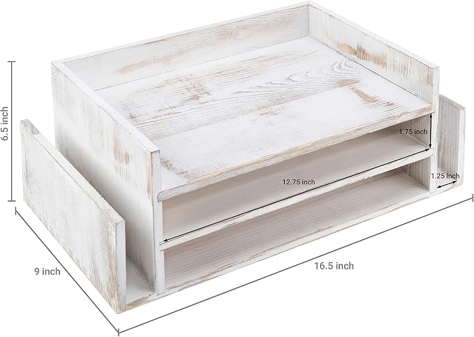 MyGift 3-Tier Desk Organizer & File Tray, Wood Letter Holder for Office, Farmhouse White Wood Desktop Document Organizer with Paper Storage - Image 4