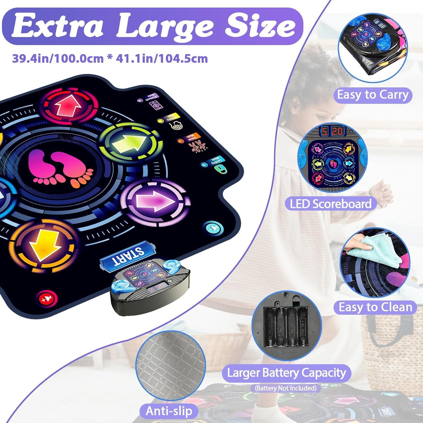 【Upgraded】KIZJORYA Dance Mat for Kids, Electronic Light-up Dance Pad with Wireless Bluetooth 5 Speeds 9 Levels, Dancing Mat for Toddlers Music Game Dance Toy for Girls Boys 3 4 5 6 7 8 9 10+ Year Old