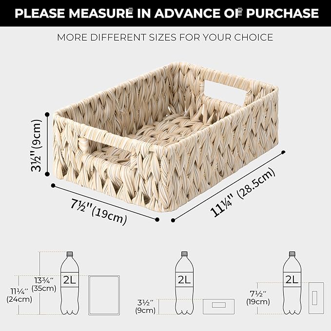 GRANNY SAYS Wicker Baskets for Organizing, Shallow Storage Bins, 2-Pack | Waterproof Wicker Baskets with Handles, Wicker Storage Baskets for Shelves, Woven Baskets for Storage,Living Room,Butter Milk - Image 4