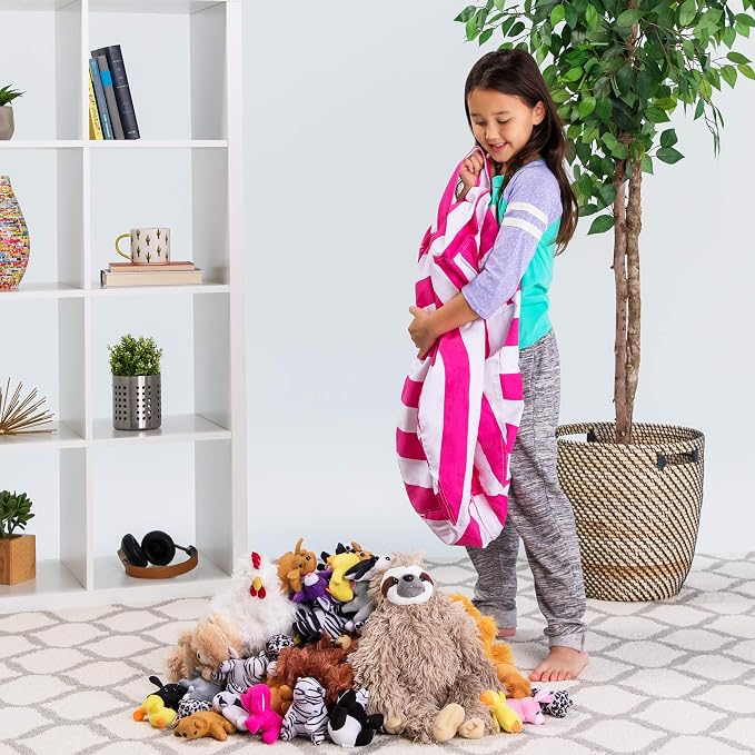 Posh Stuffable Kids Stuffed Animal Storage Bean Bag Chair Cover - Childrens Toy Organizer, Medium 27" - Canvas Stripes Pink and White - Image 5