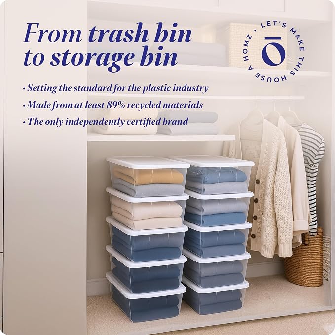 HOMZ Clear Plastic Storage Bins w/Snaplock Lids, 6 Qt, White, 10 Pack | Stackable Container Set for Home, Office Shelves, Kitchen, Garage, and Bathroom Organization - Image 7