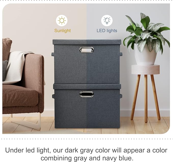 Graciadeco Large 17" 36 Quart Collapsible Stackable Storage Bins with Lids, 5 Packs Dark Gray Foldable Fabric Closet Storage Boxes with Lids Heavy-duty Linen Cube Baskets(17 x 12 x 11) | 36 Quart 5 Pack Dark Gray Collapsible Stackable Linen Fabric 4 Ha... - Image 7
