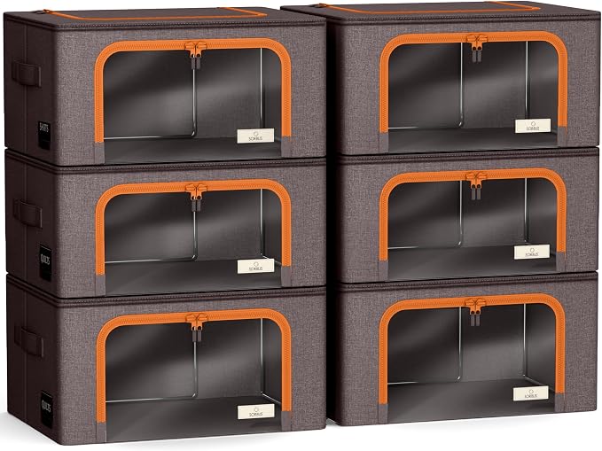 Sorbus Storage Bins with Metal Frame - Stackable & Foldable Clothes Organizer Bags - Oxford Fabric Storage Containers with Large Clear Window & Carry Handles, Bedroom Organization for Bedding & Linen - Image 7